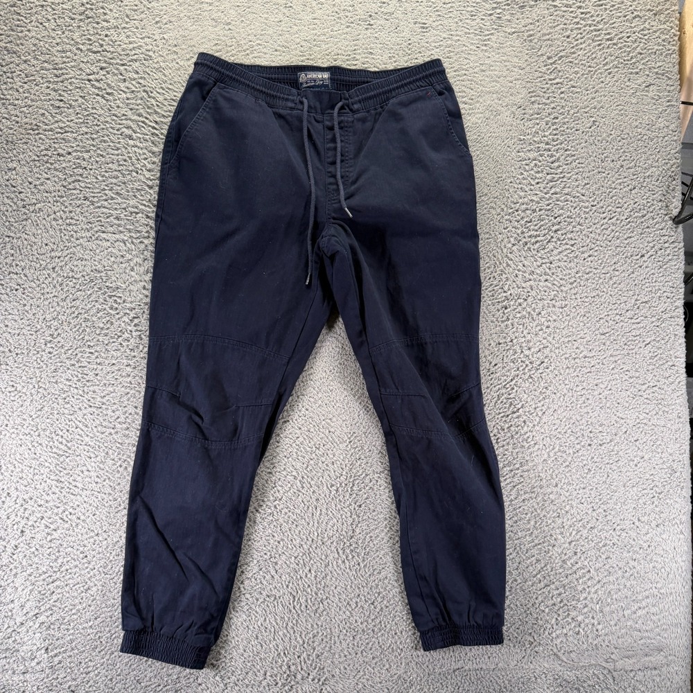 American Rag Cie Pant Mens L Blue Cotton Jogger Tapered Leg Moto Rider Travel